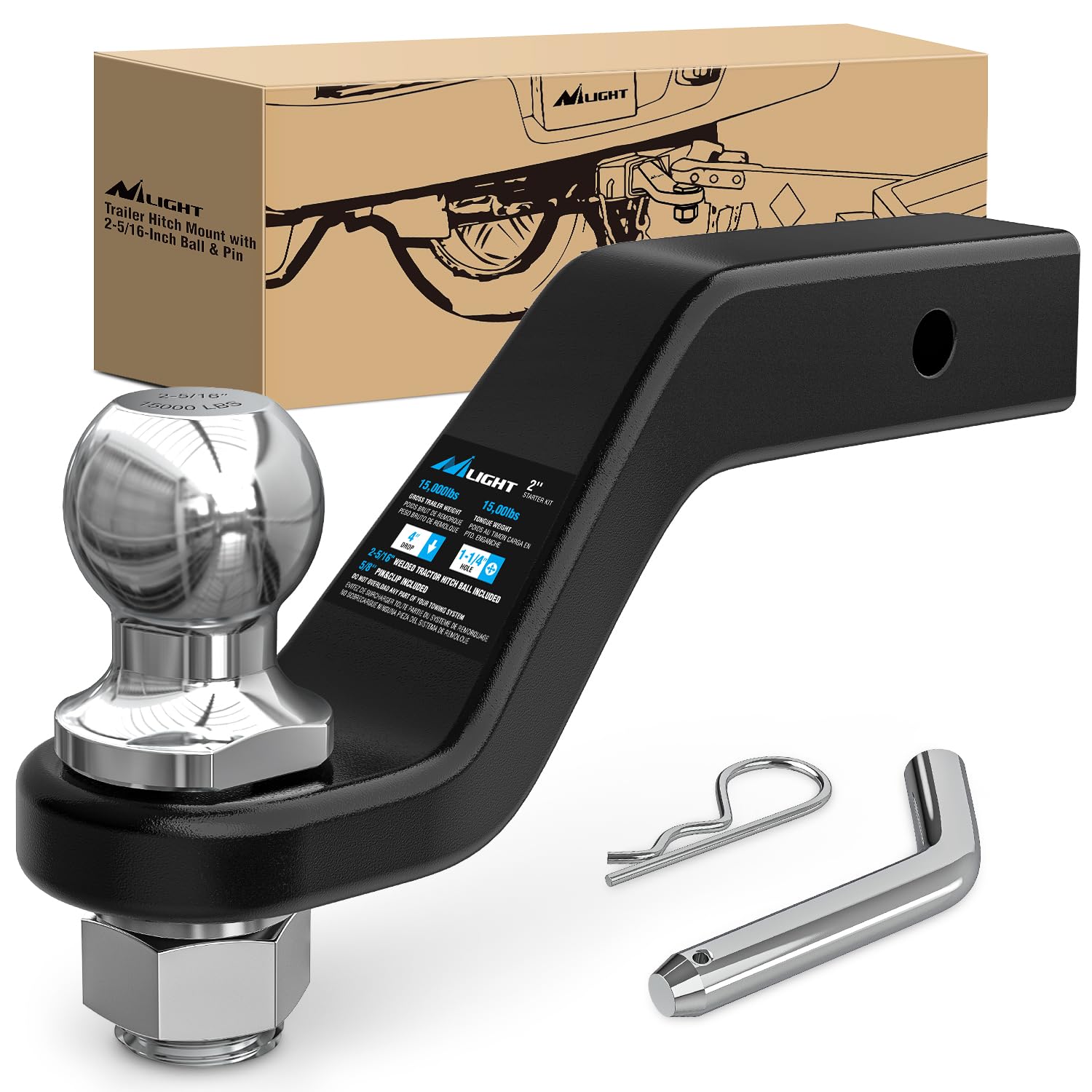 Nilight forged trailer hitch mount with 2-5/16 inch ball for strong towing