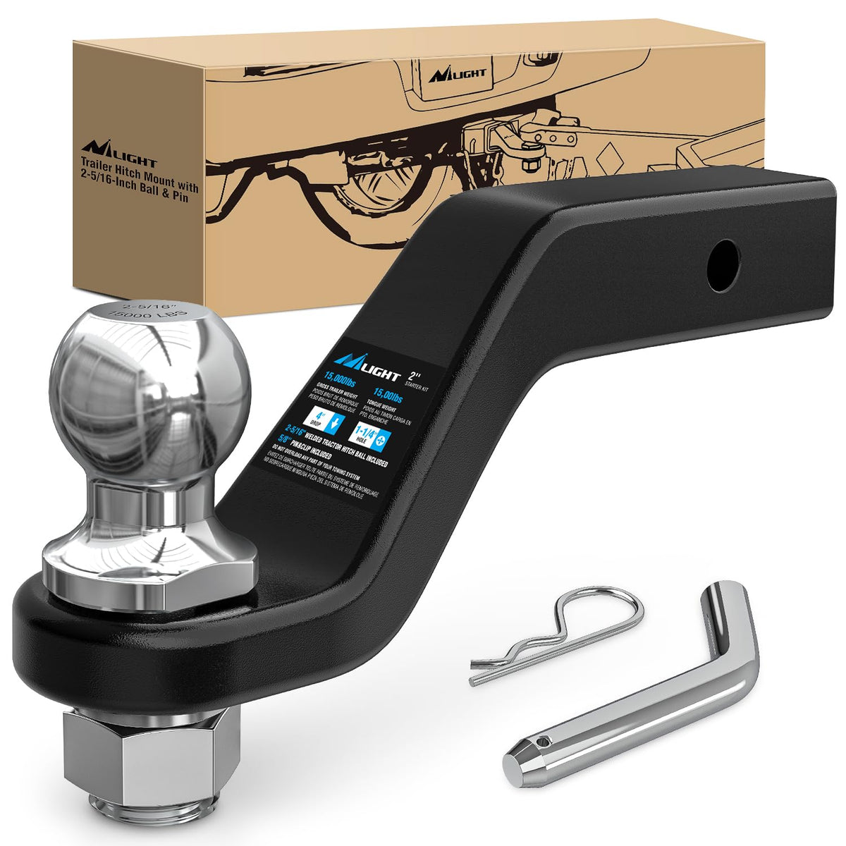 Nilight forged trailer hitch mount with 2-5/16 inch ball for strong towing