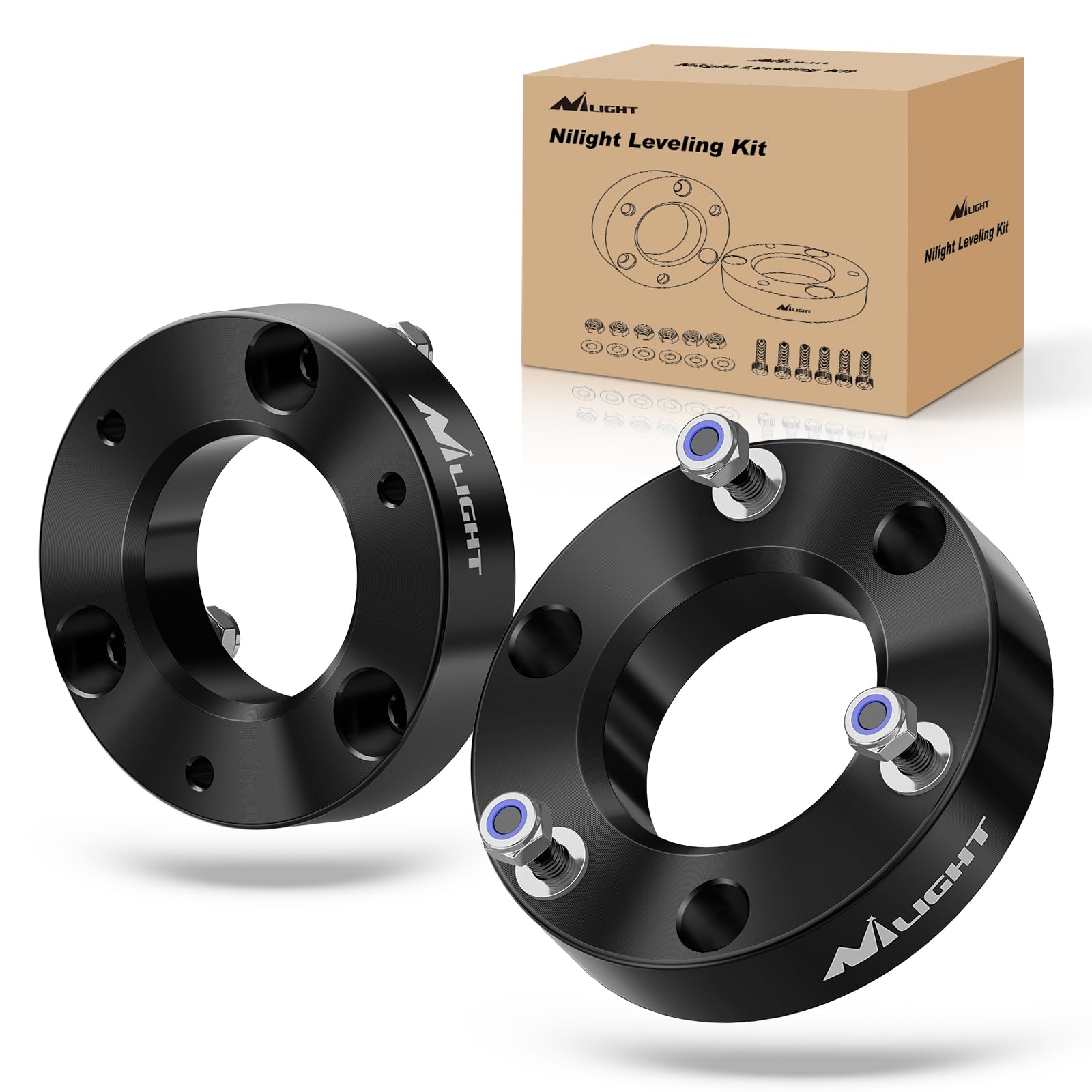 Nilight front leveling kit 2in lift packaging with mounting hardware for easy upgrade