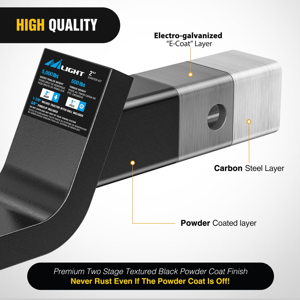Nilight Fusion 2-inch receiver shank fits common trailers.