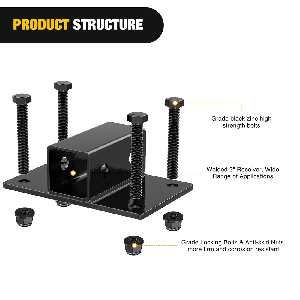 Nilight galvanized and powder-coated finish protects a heavy-duty 2-inch receiver