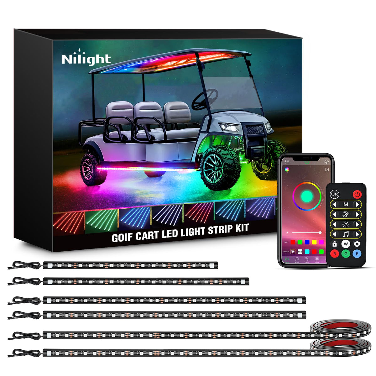 Nilight golf cart underbody neon strips for brighter night visibility