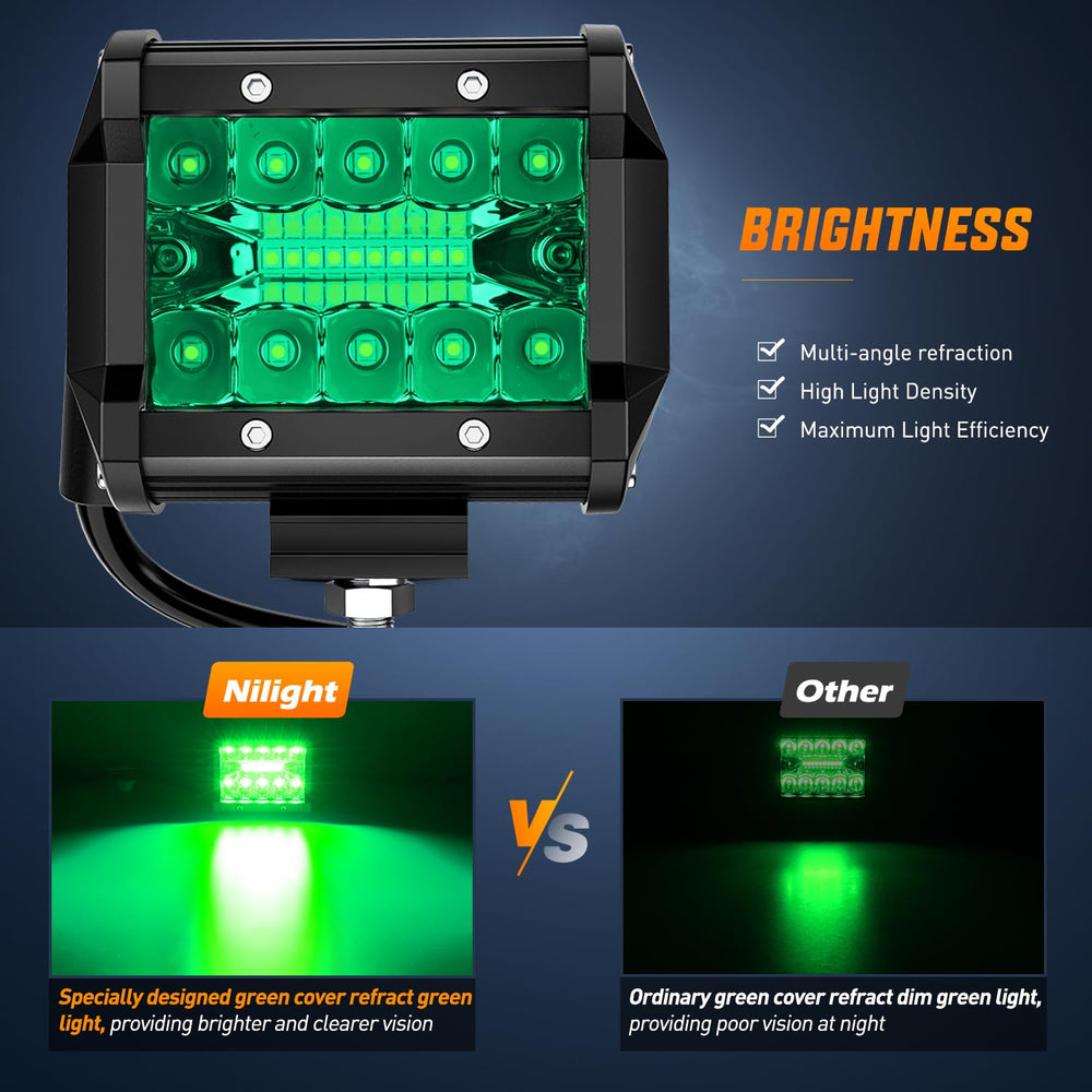Nilight green combo beam pod highlighting versatile spot and flood illumination.
