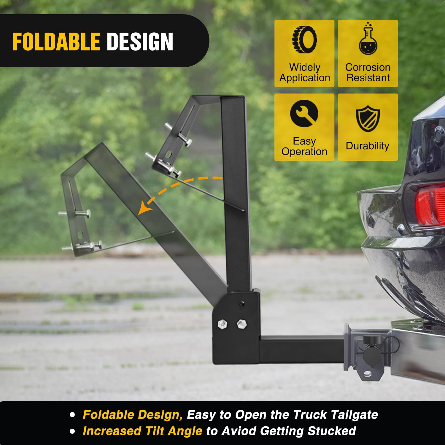 Nilight spare wheel carrier provides ample ground clearance for rough terrain.