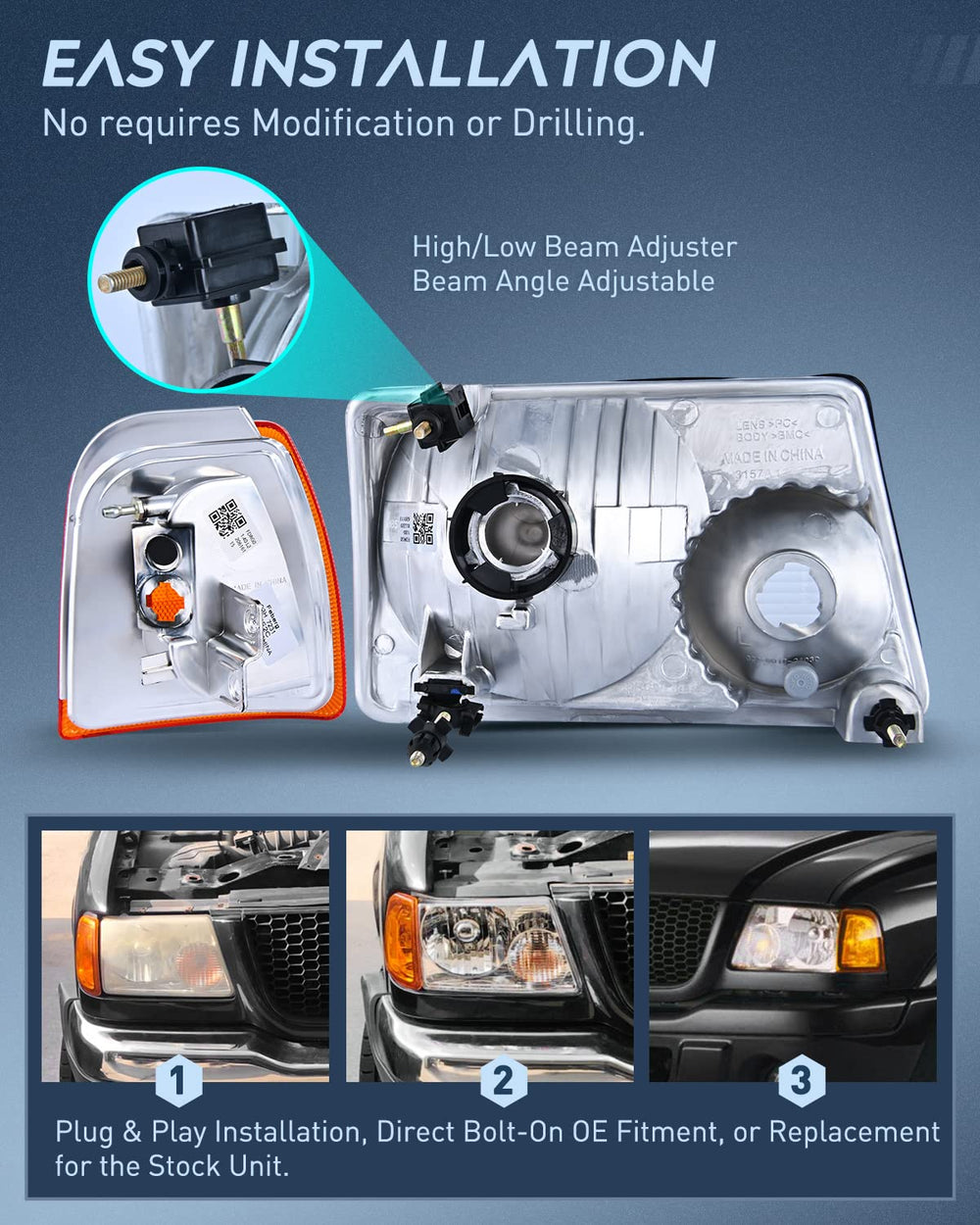 Nilight DOT SAE compliant headlight for 2001-2011 Ranger, safer night driving