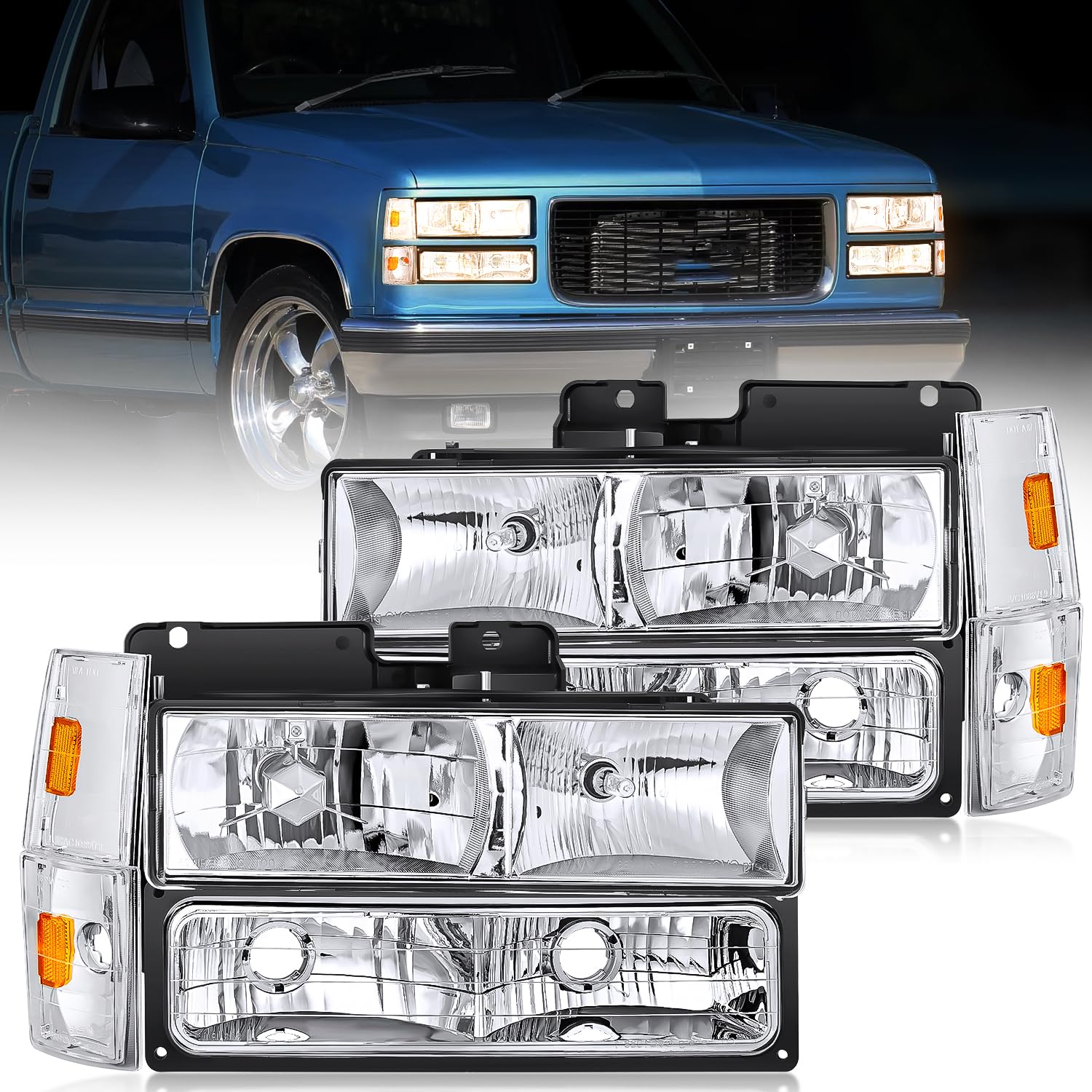 Nilight headlight assembly with chrome housing for 1988-1993 Chevy/GMC trucks.