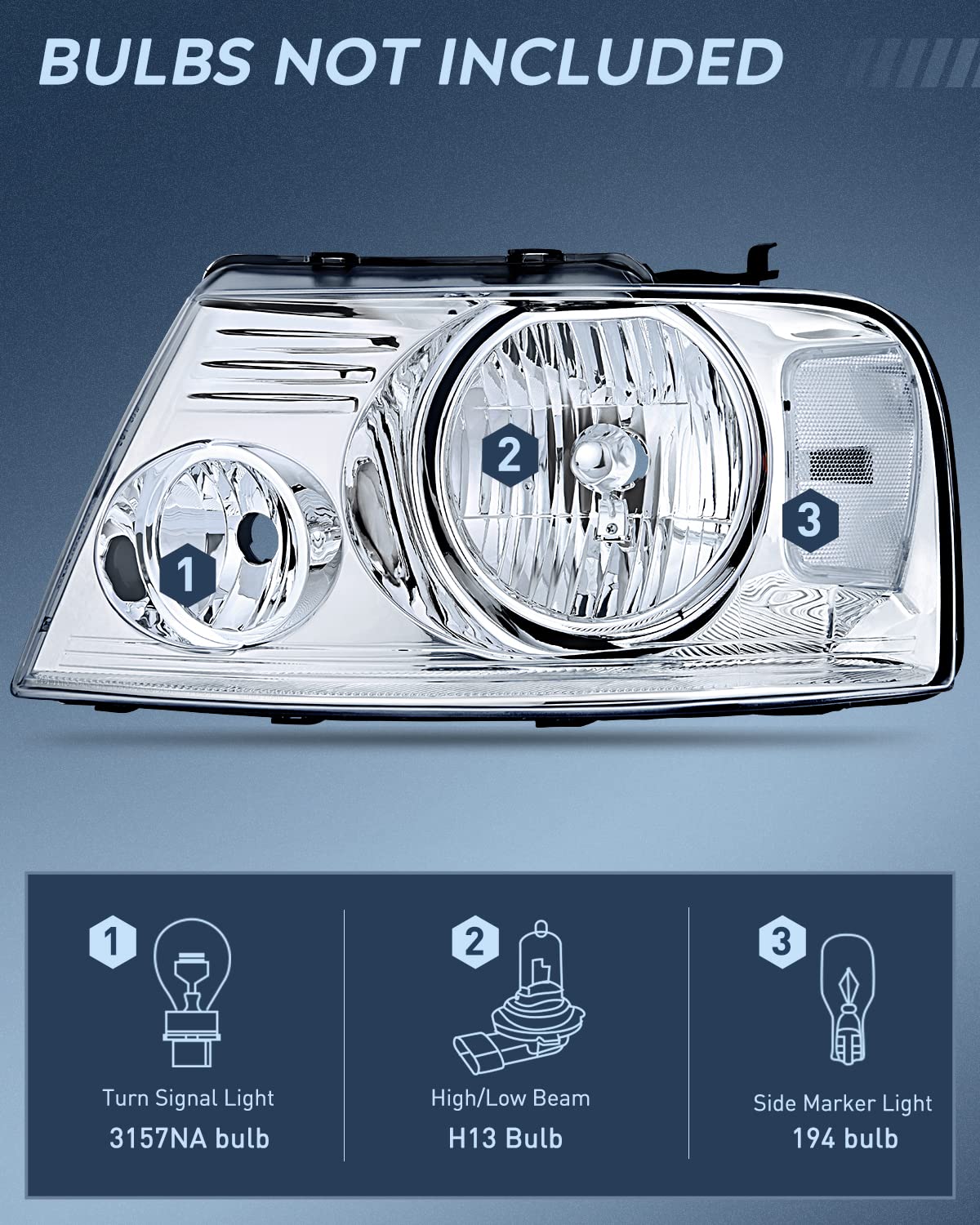 Nilight headlight assembly for Ford F-150 passenger-side clear reflector lens improves alignment