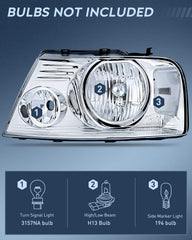 Nilight headlight assembly for Ford F-150 passenger-side clear reflector lens improves alignment