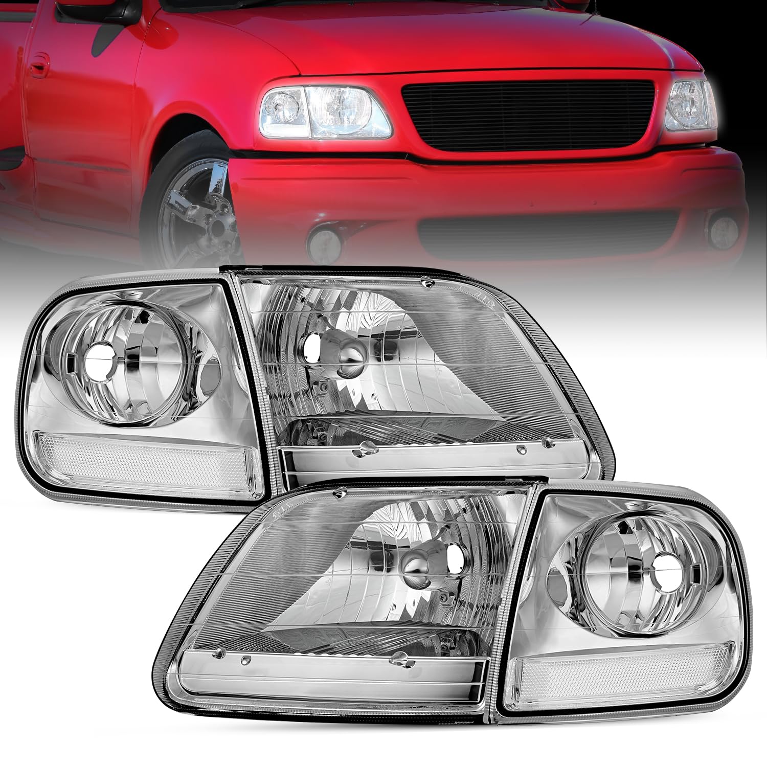 Nilight headlight assembly front view with chrome housing improves visibility.