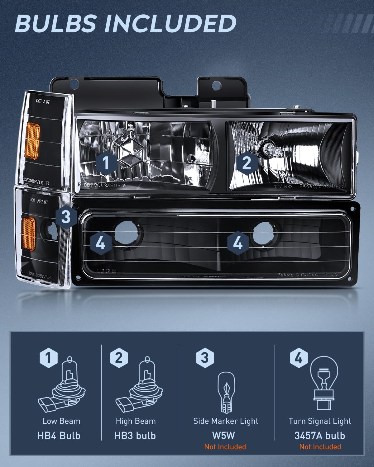 Nilight headlight assembly side profile with durable black housing for easy OE fit