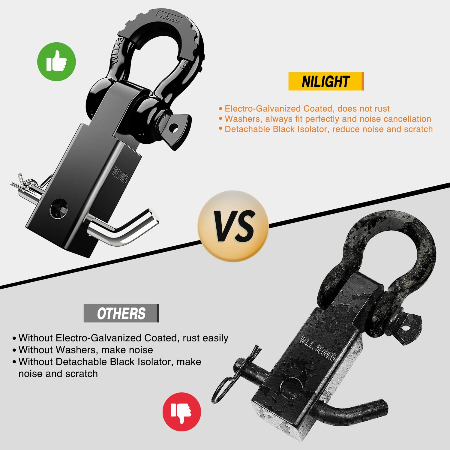 Nilight heavy-duty drop-forged steel construction for demanding towing tasks.