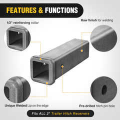 Nilight hitch adapter 2x2 receiver opening demonstrates standard fit.