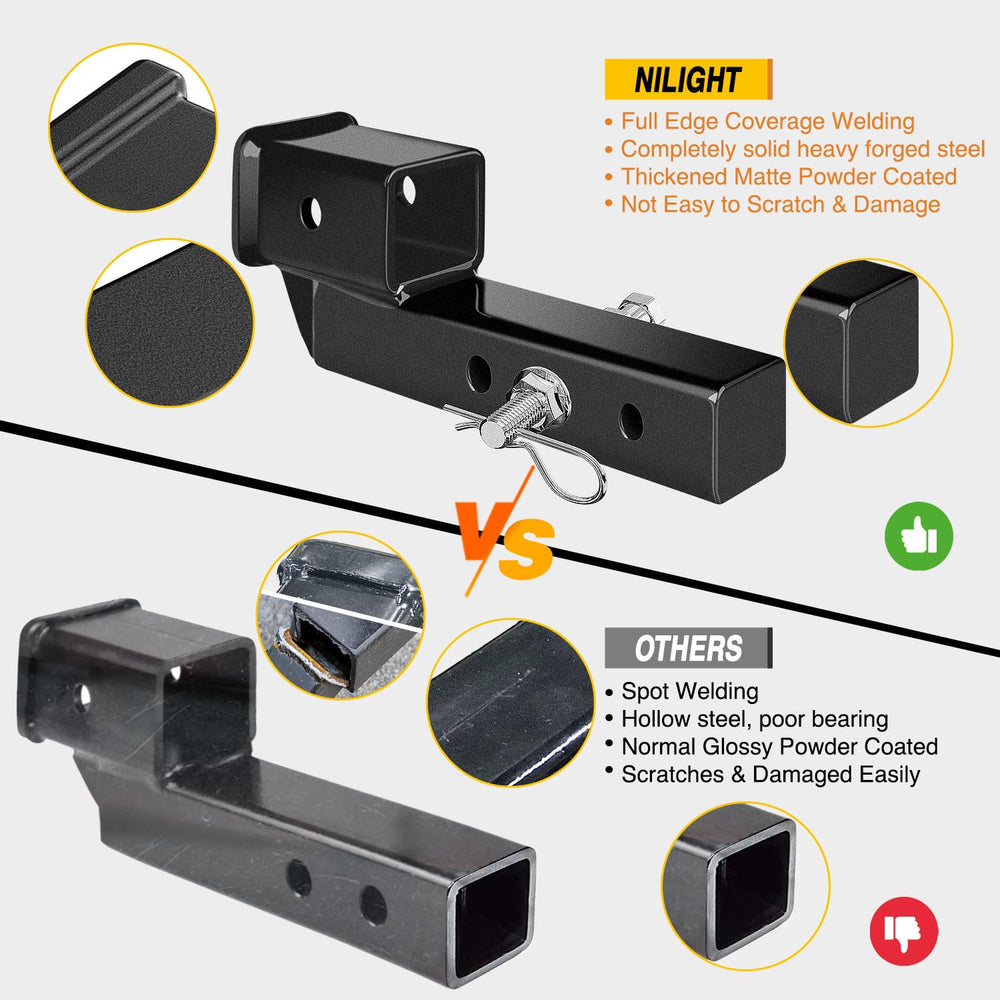 Nilight solid steel hitch extension for heavy-duty towing tasks.