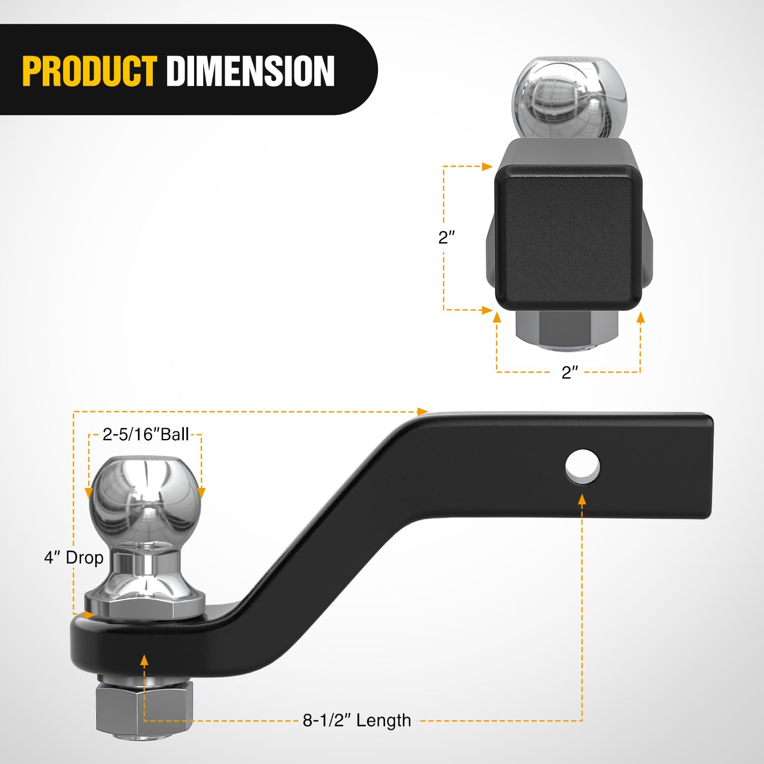 Nilight hitch mount showing 4 inch drop and 2 inch shank