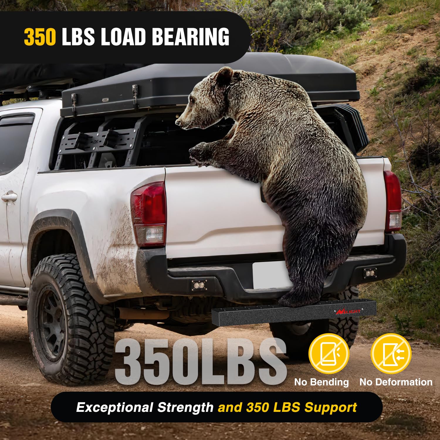 Nilight hitch step length of 23.5 inches extending reach to the tailgate