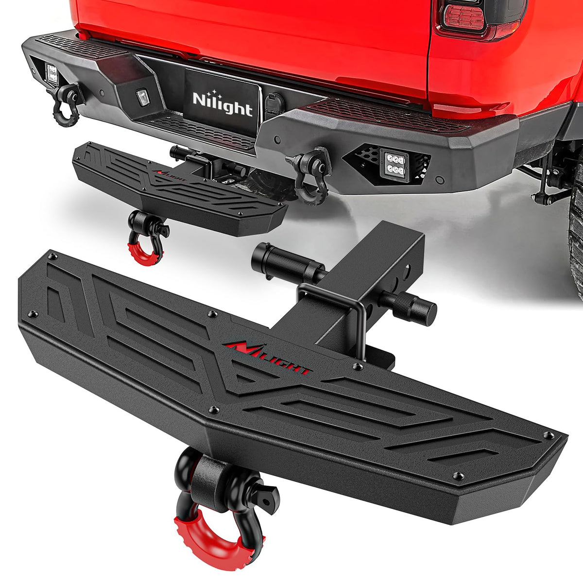 Nilight hitch step in a 2-inch receiver for universal fit and easy access.