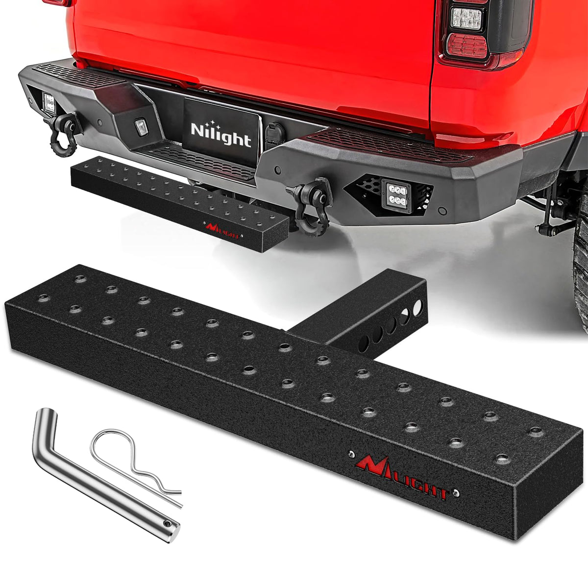Nilight hitch step attached to a 2-inch receiver for easy truck entry