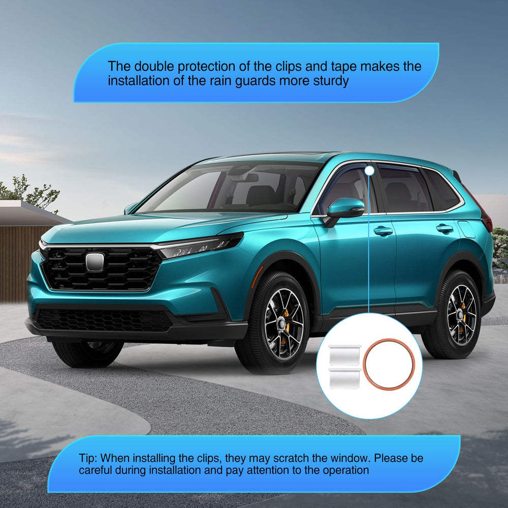 Nilight CR-V deflectors close-up clip demonstrates outer pillar mounting