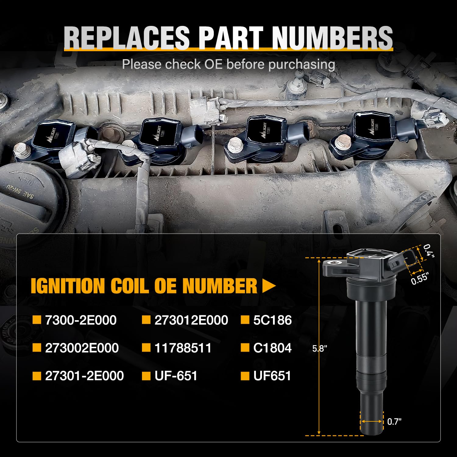 Nilight UF651 coils installed in engine bay demonstrating broad compatibility