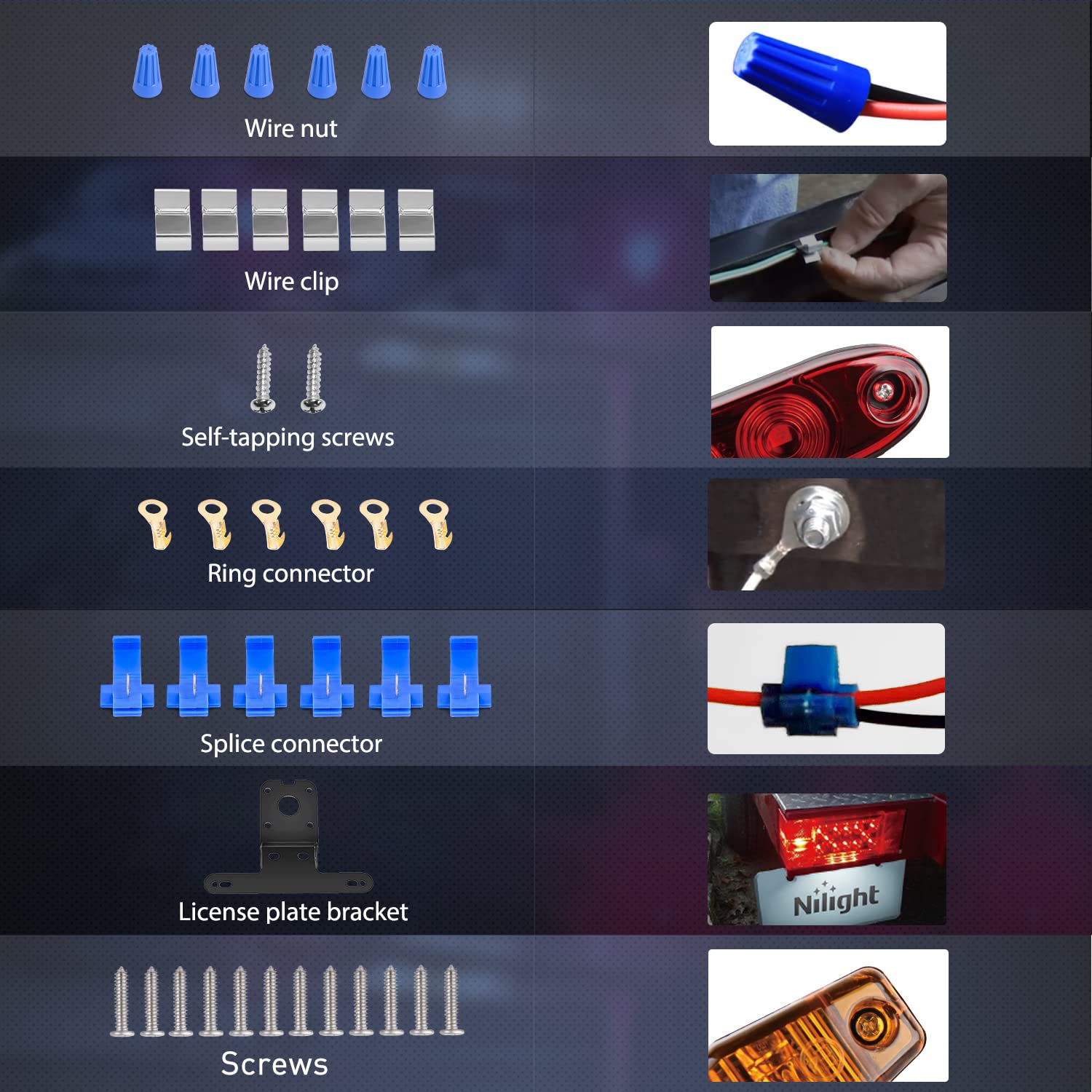 Nilight-installed trailer lights on a vehicle demonstrate a complete signaling kit.