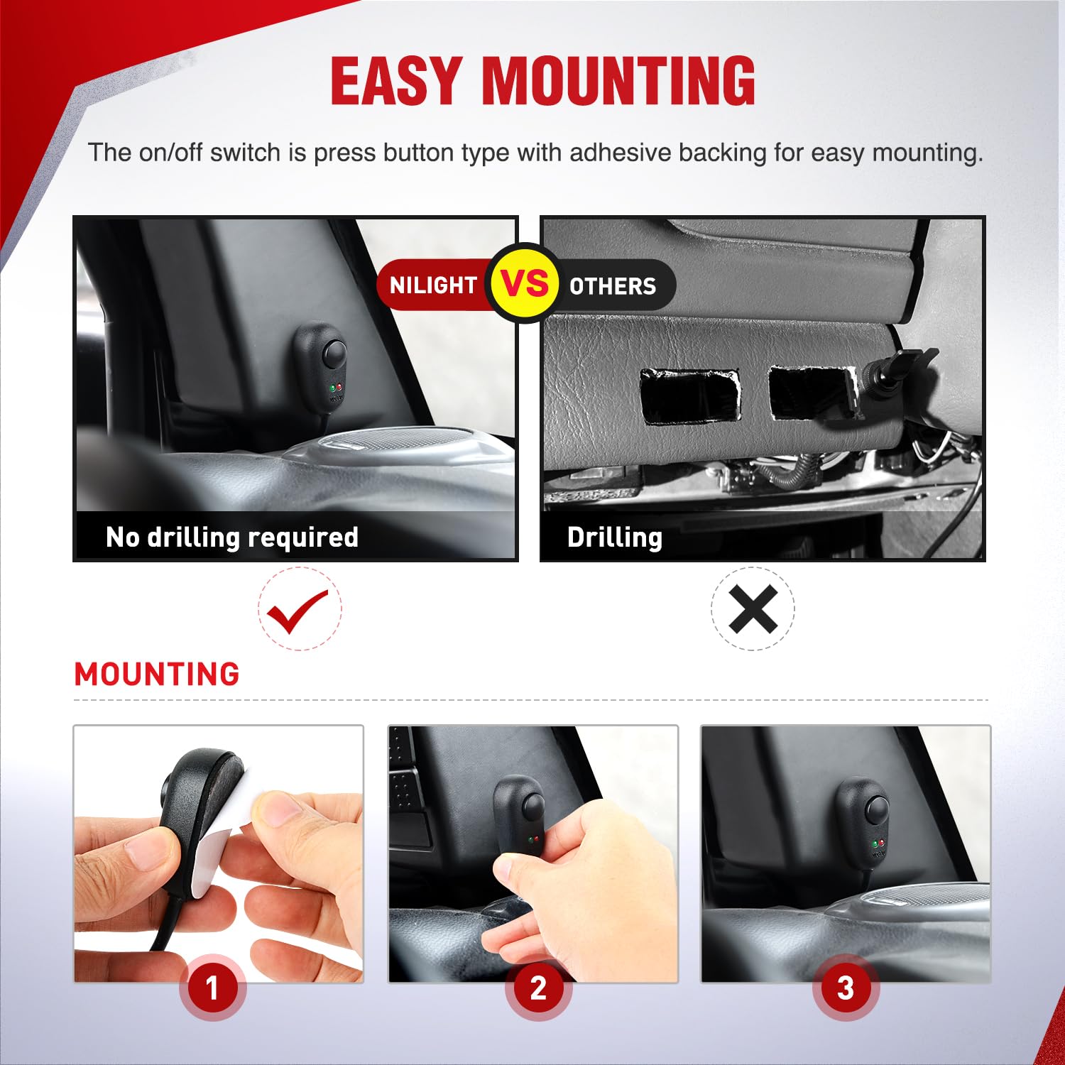 Nilight instruction manual included for clear mounting steps