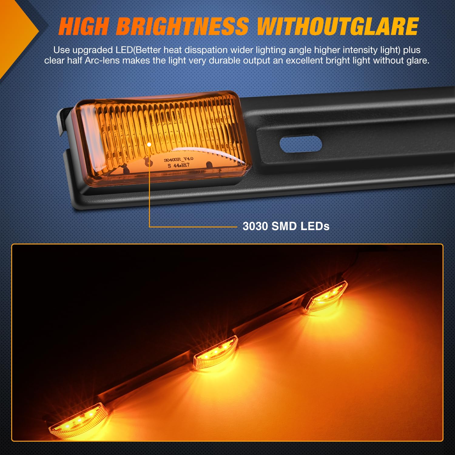 Nilight IP67 waterproof housing protects amber marker lights in all weather.