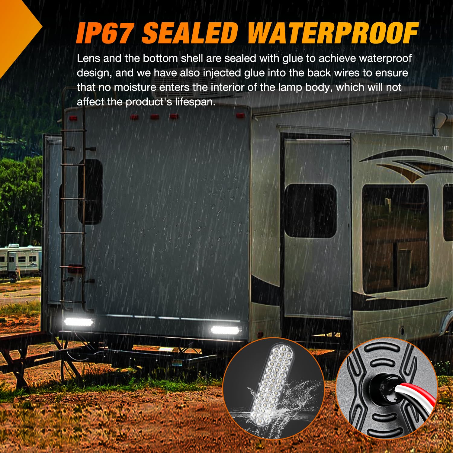 Nilight IP67 waterproof lens and shell resist rain and splashes.