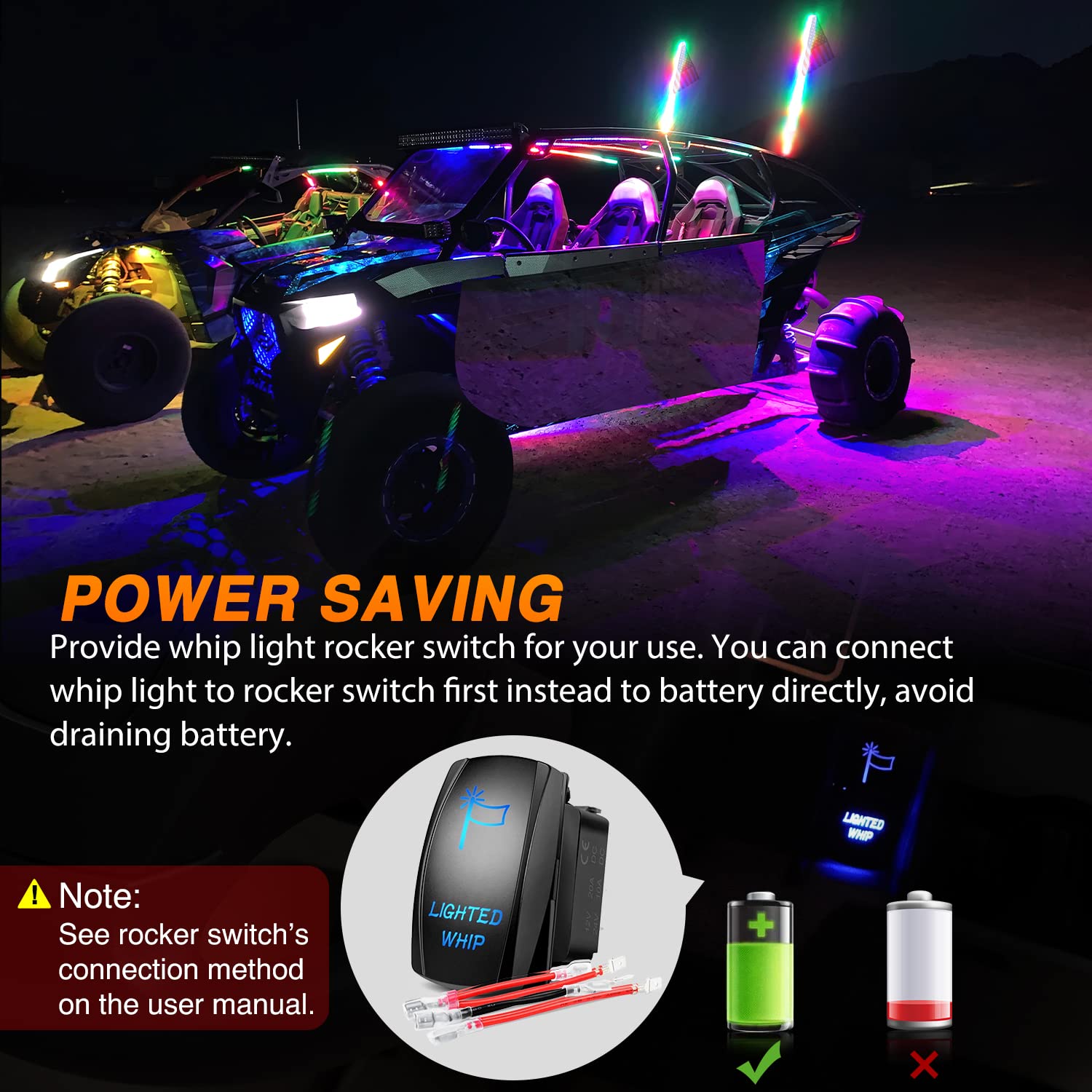 Nilight IP67 weatherproof whip light resists dust and water