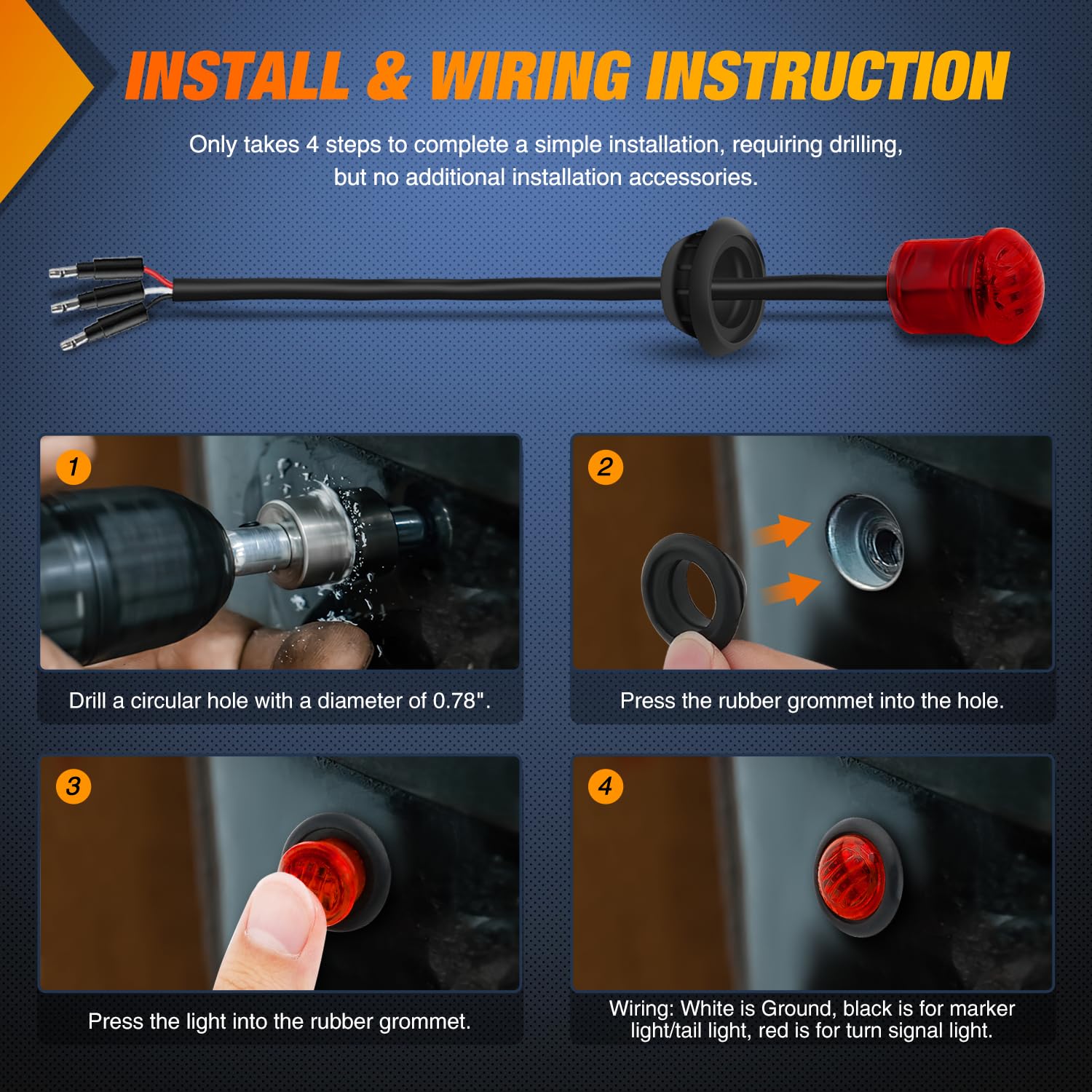 Nilight IP68 waterproof round marker light protects wiring in harsh conditions.