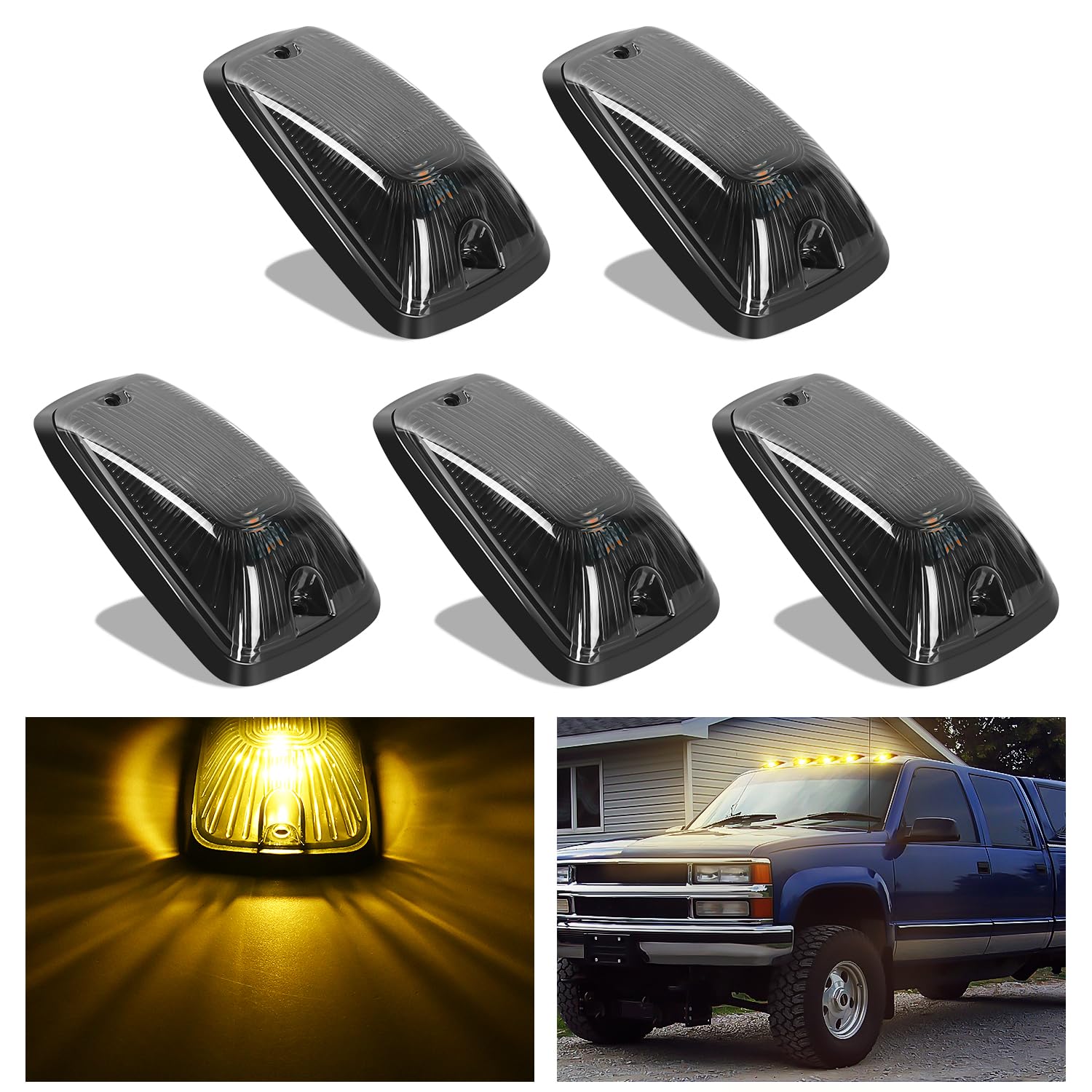 Nilight 5-LED cab marker lights with smoked amber lens for durable visibility