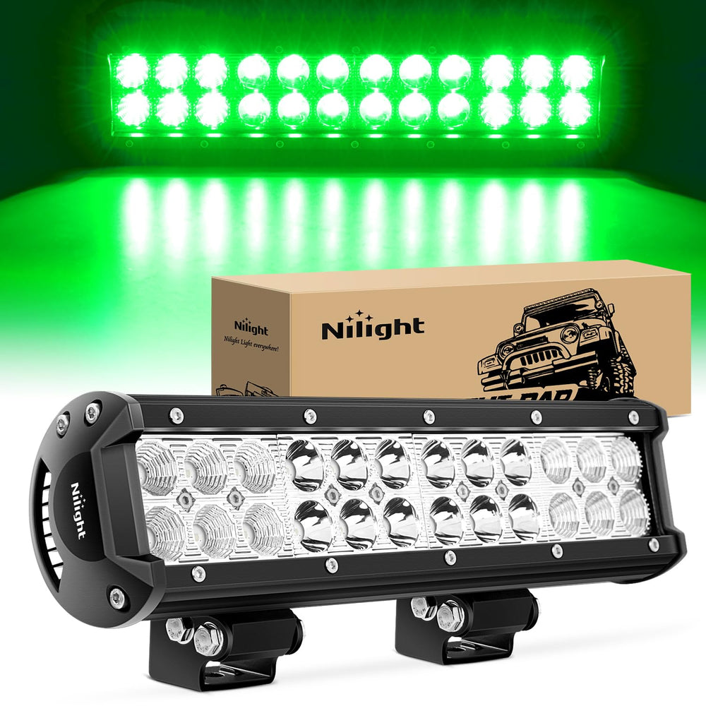 Nilight 12-inch green beam light bar front view for enhanced night visibility.