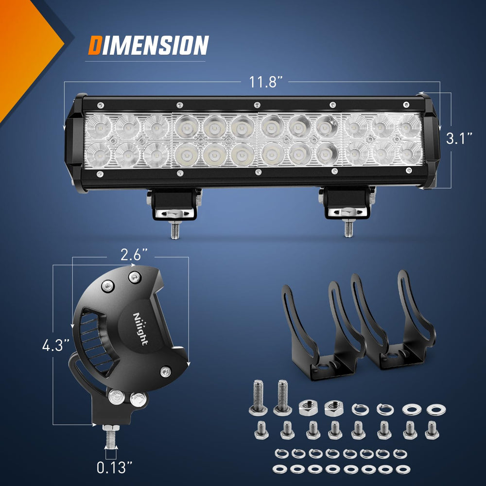 Nilight 12-inch green beam light bar side view showcasing off-road reach.