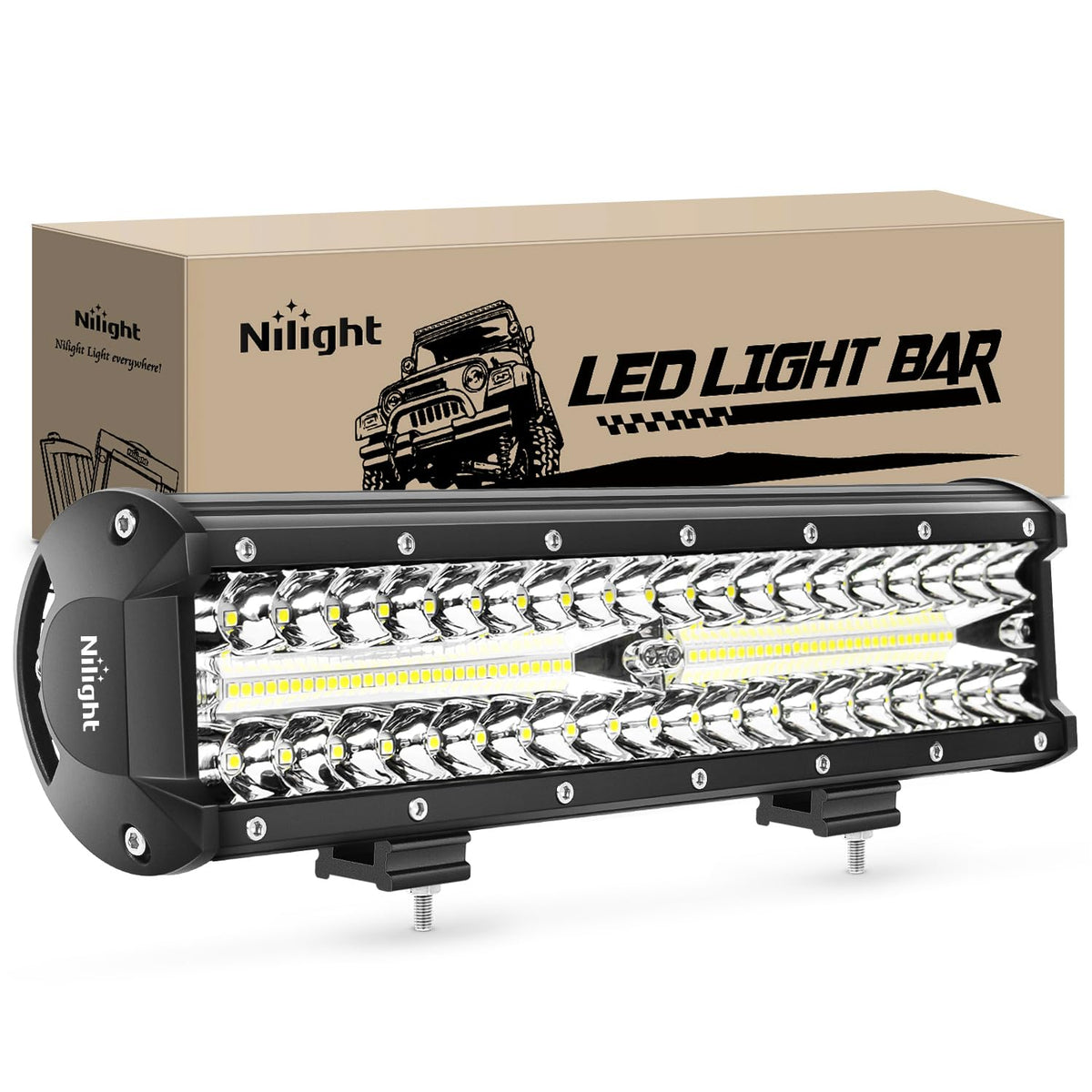 Nilight 12-inch LED light bar front view enhances night visibility for drivers