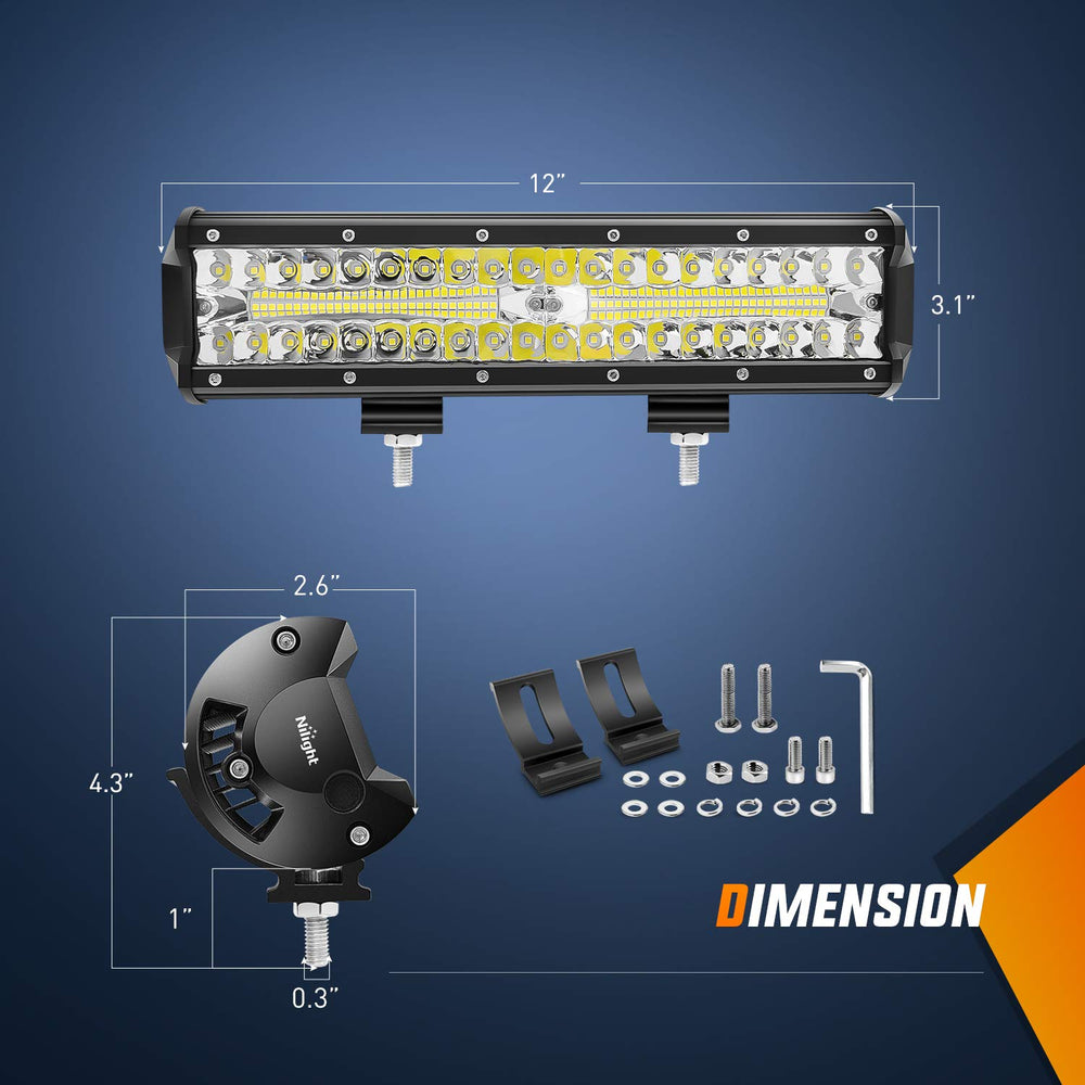 Nilight 12-inch LED light bar side view shows compact profile for vehicles