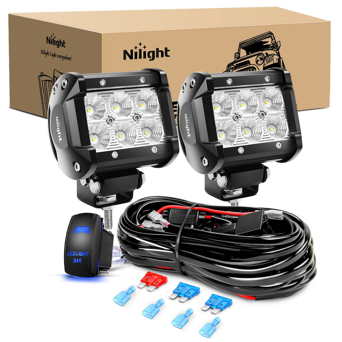 Nilight LED light bar 18W flood front view for clear off-road visibility