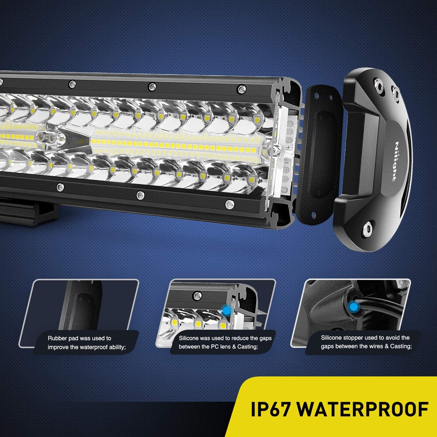 Nilight flood beam 12-inch LED bar for wide, close-range lighting.