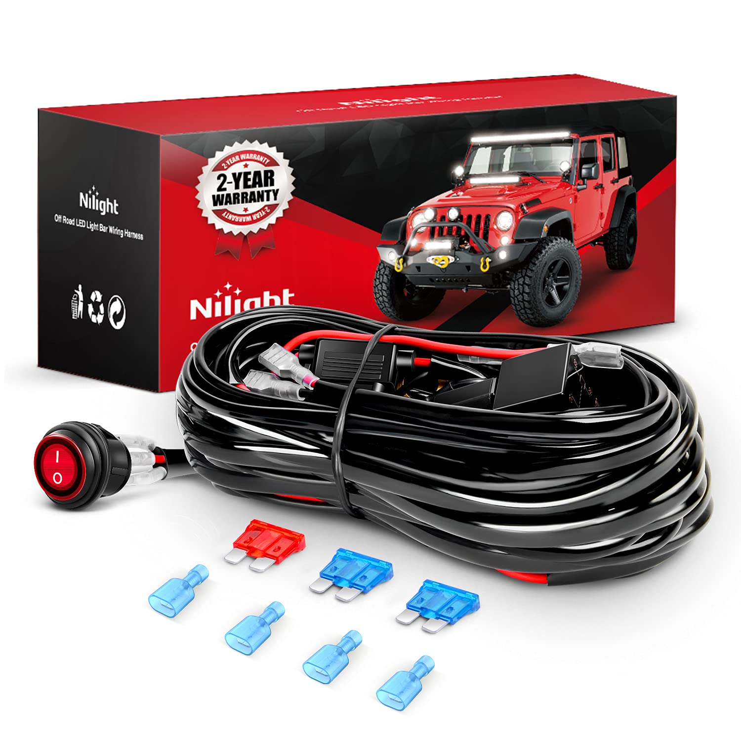Nilight LED light bar harness with 15ft reach for flexible off-road installation.