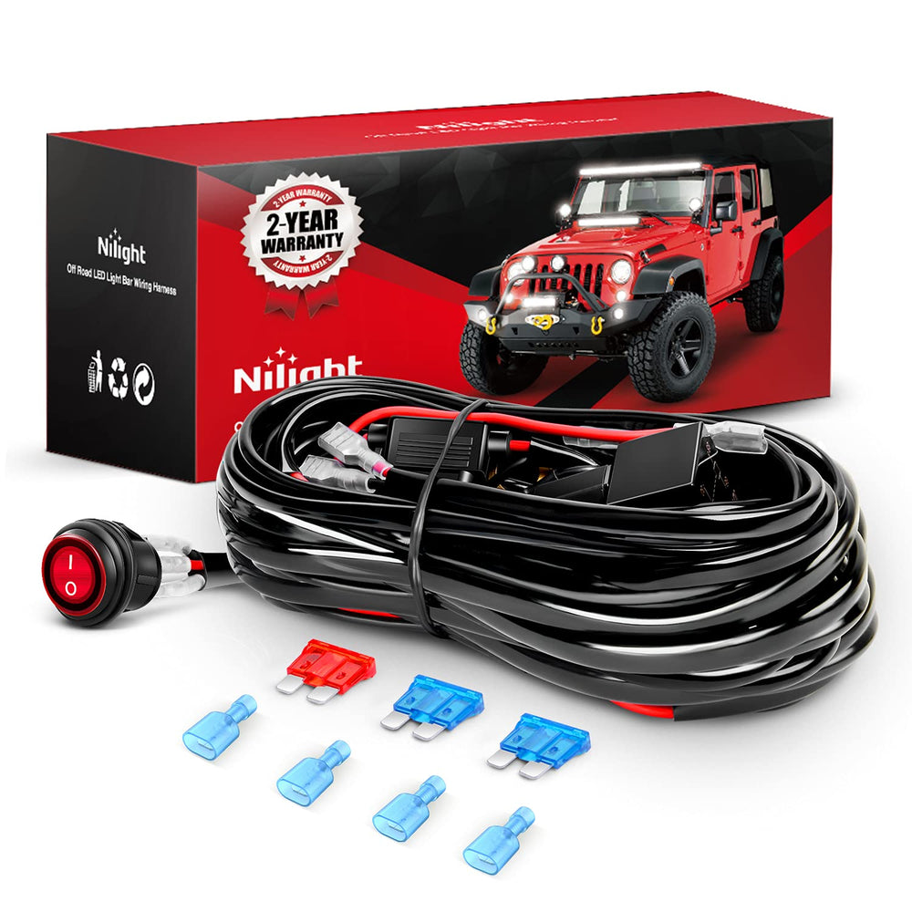 Nilight LED light bar harness with 15ft reach for flexible off-road installation.