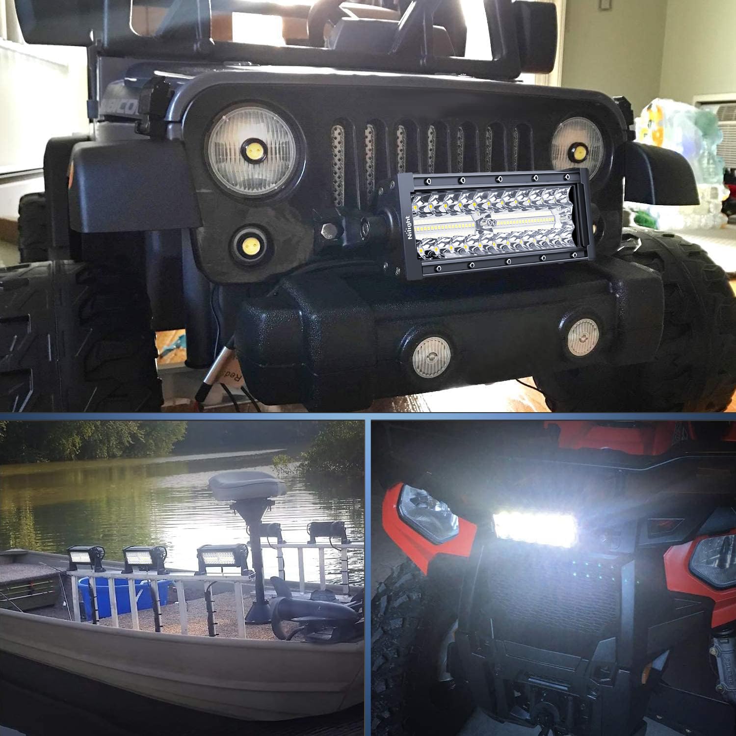 Nilight LED light bar suits off-road trucks, SUVs, ATVs, UTVs, and boats.