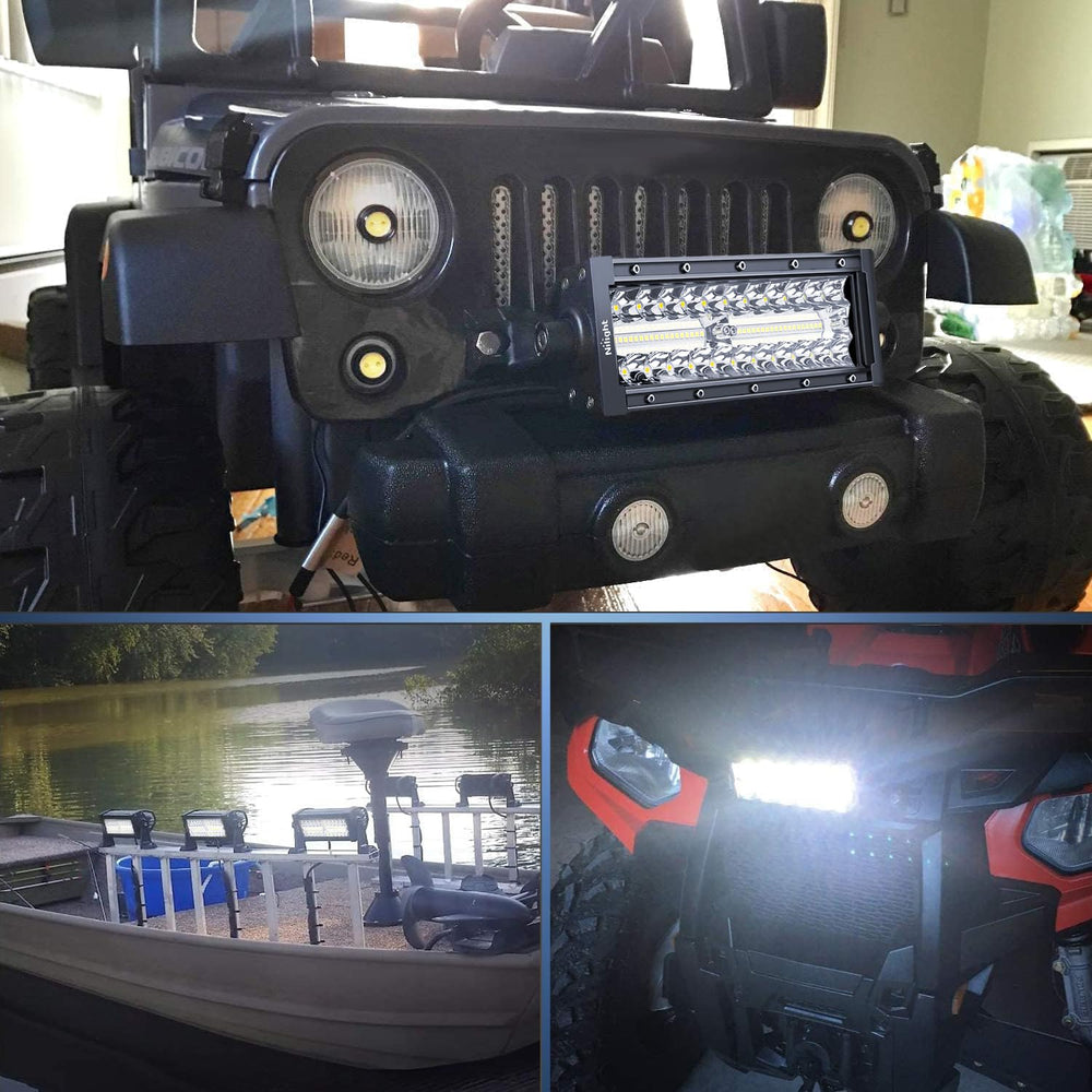 Nilight LED light bar suits off-road trucks, SUVs, ATVs, UTVs, and boats.