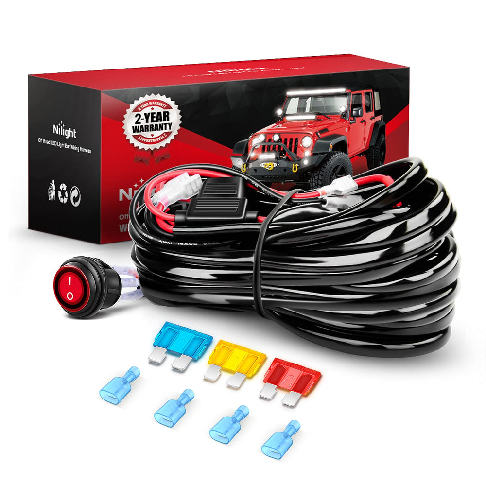 Nilight wiring harness with 10 ft length and dual output connectors for LED bars