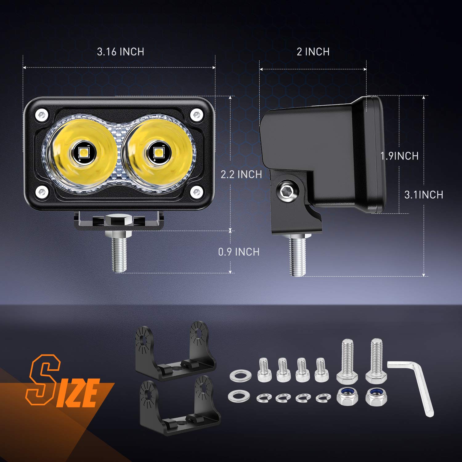 Nilight LED pod close-up showing Osram chip and high lumen output