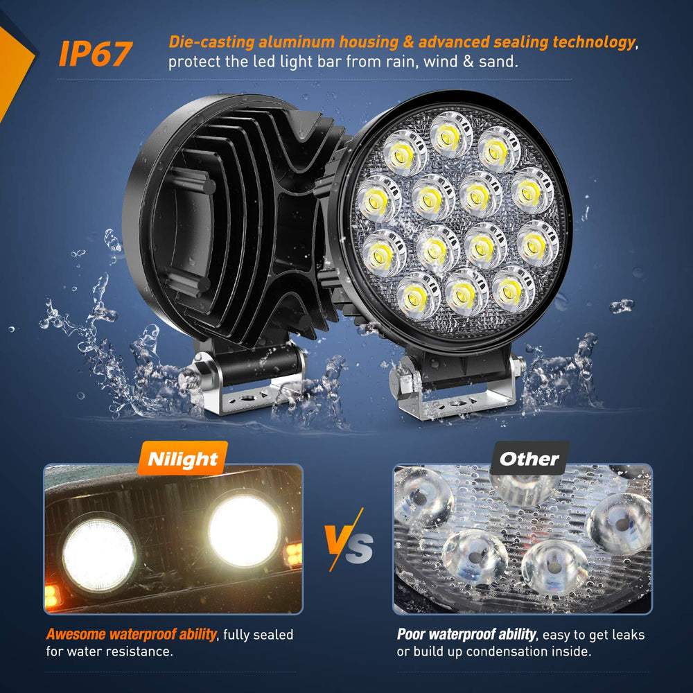 Nilight LED pods rugged aluminum housing withstands harsh outdoor use.
