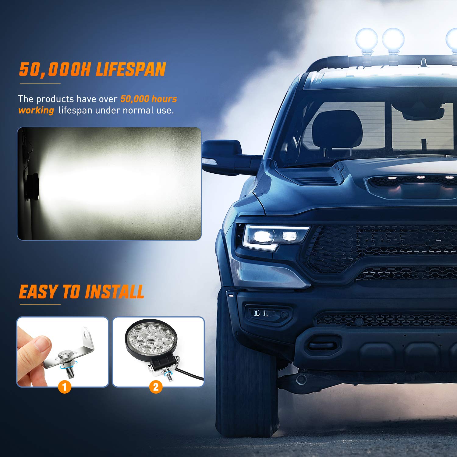 Nilight LED pods IP68 protection guards against water and dust.