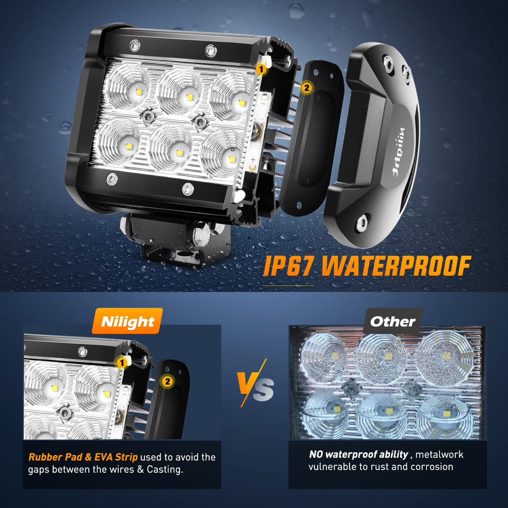 Nilight adjustable bracket image demonstrates 45-degree beam direction control.