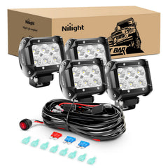 Nilight LED pods front view shows compact four-light kit for off-road readiness.