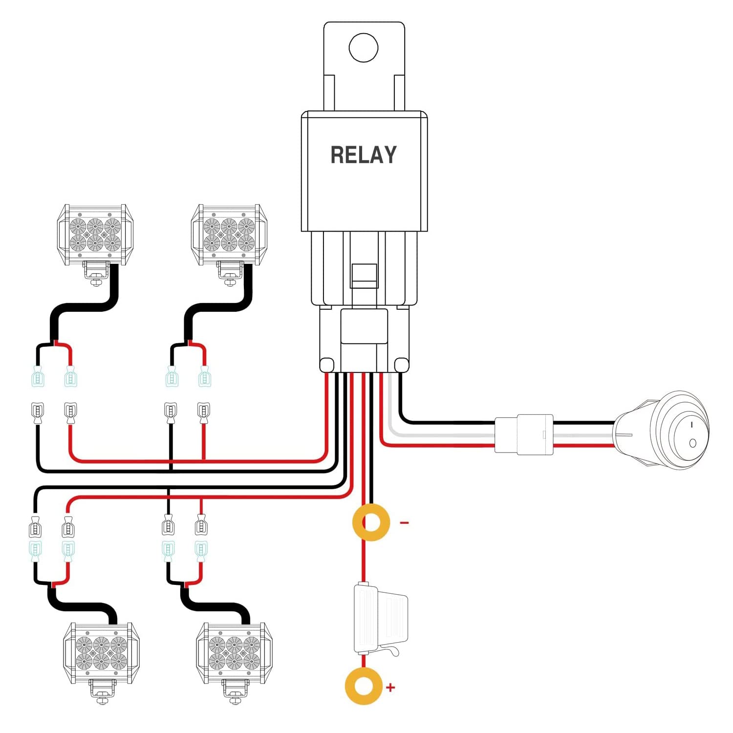 Nilight wiring harness kit image shows straightforward 16AWG connections for quick install.