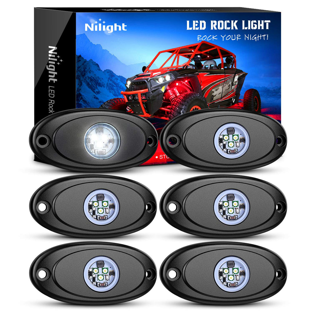 Nilight LED Rock Light 6pcs pods illuminate undercarriage for safer night driving.