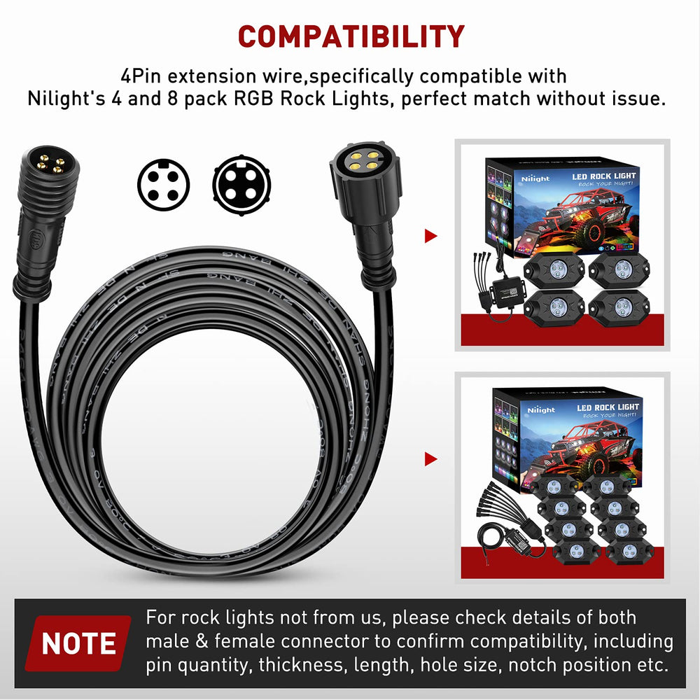 Nilight long 10ft cables suitable for truck underglow installations
