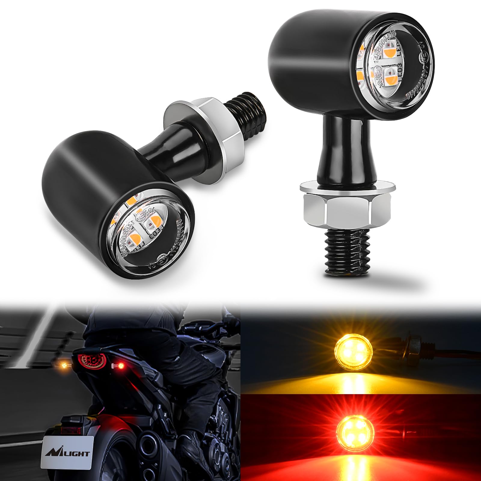 Nilight rear LED turn signal with red beam for enhanced bike visibility.